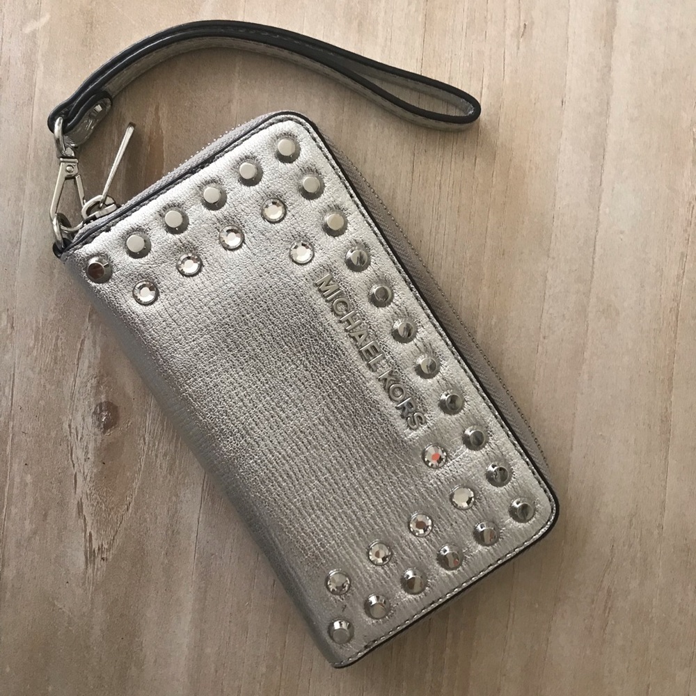 Michael Kors Silver Studded Clutch
